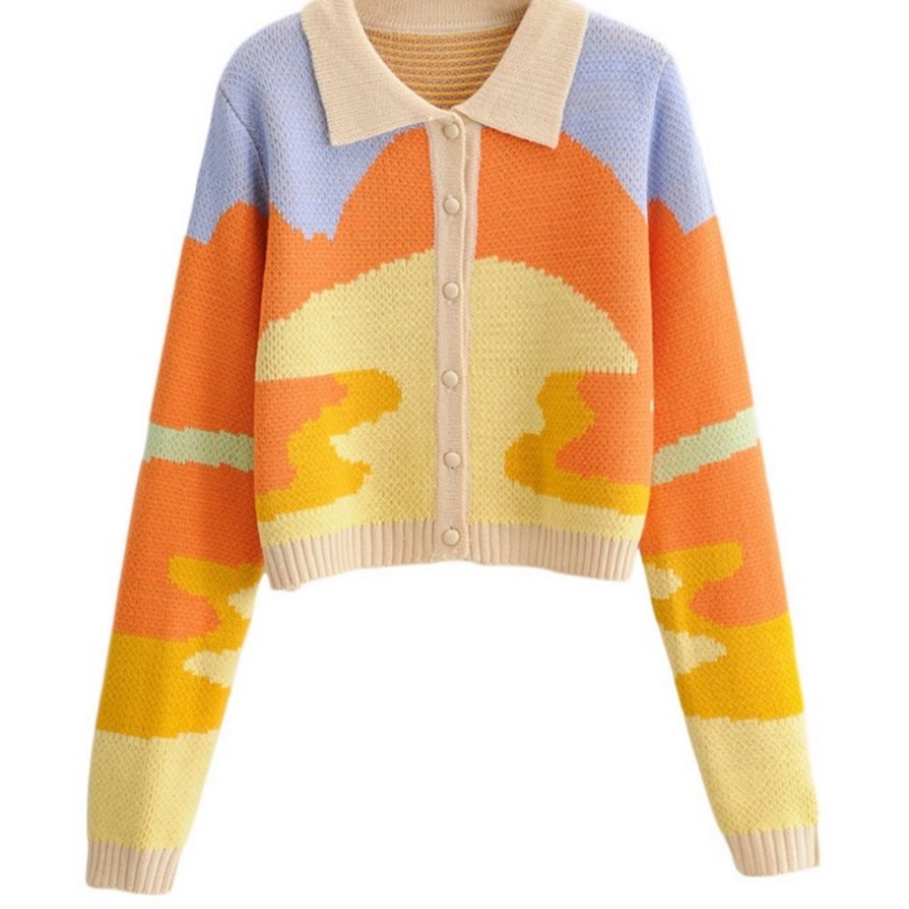 Abstract Retro Knitted Cardigan